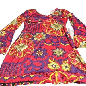 Floral boho Dress ,M. artsy,Bell sleeve,60’s vibe,dopamine,woodstock,cosplay EC